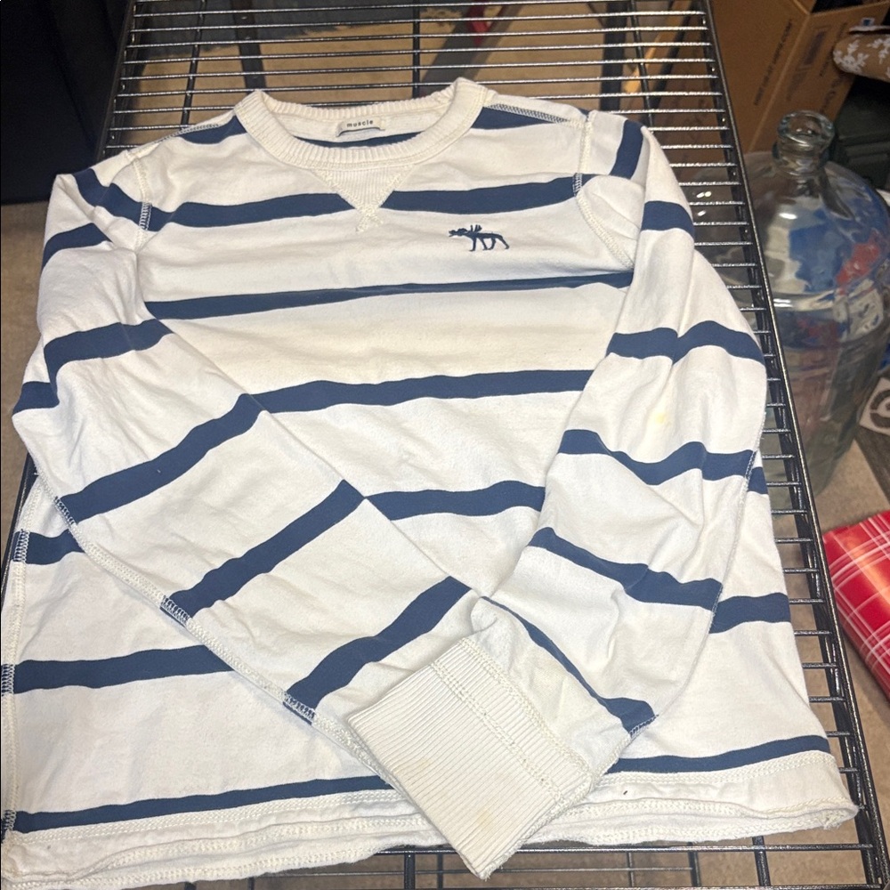 White and Blue Striped Long Sleeve Shirt